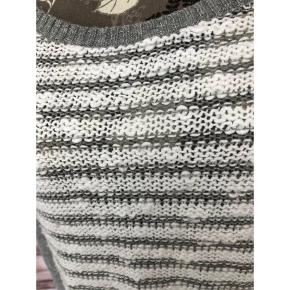 Hollister Sparkle Slouchy Sweater Metallic Stripe Step Hem Gray White Loose Knit - Picture 8 of 10